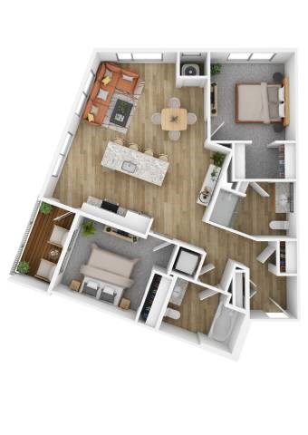 Floor plan for 2 beds, 2 baths, 1017 sqft